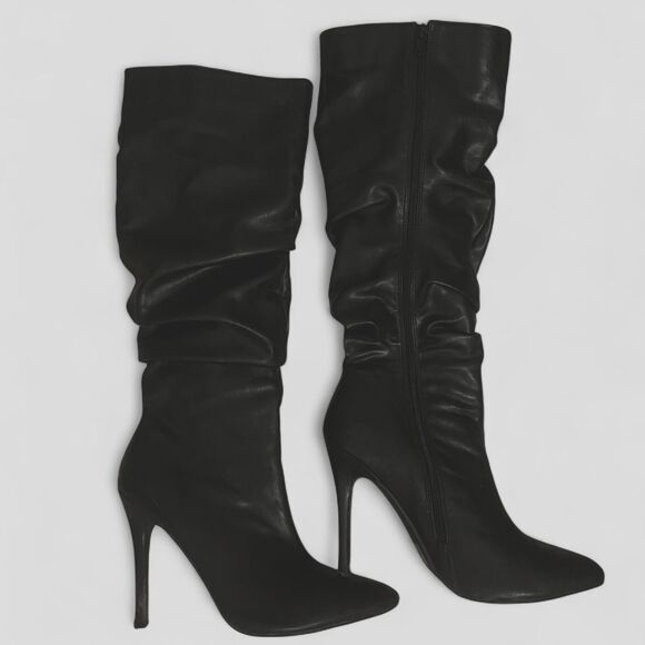 CHASE + CHLOE leatherette slouchy pointy toe black knee high heels SIZE 9 - Picture 1 of 7